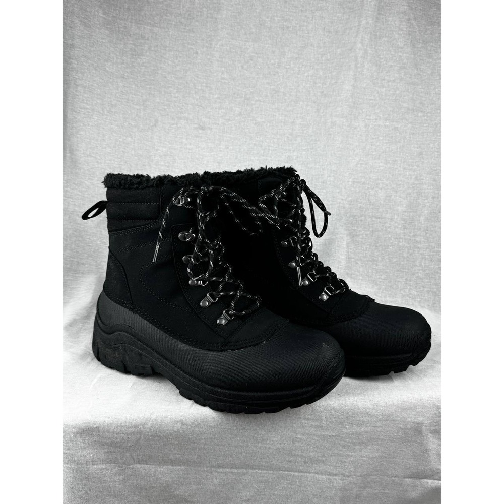 All in Motion Mens Black Winter Boots Thermolite EcoMade Faux Fur Lined Size 9